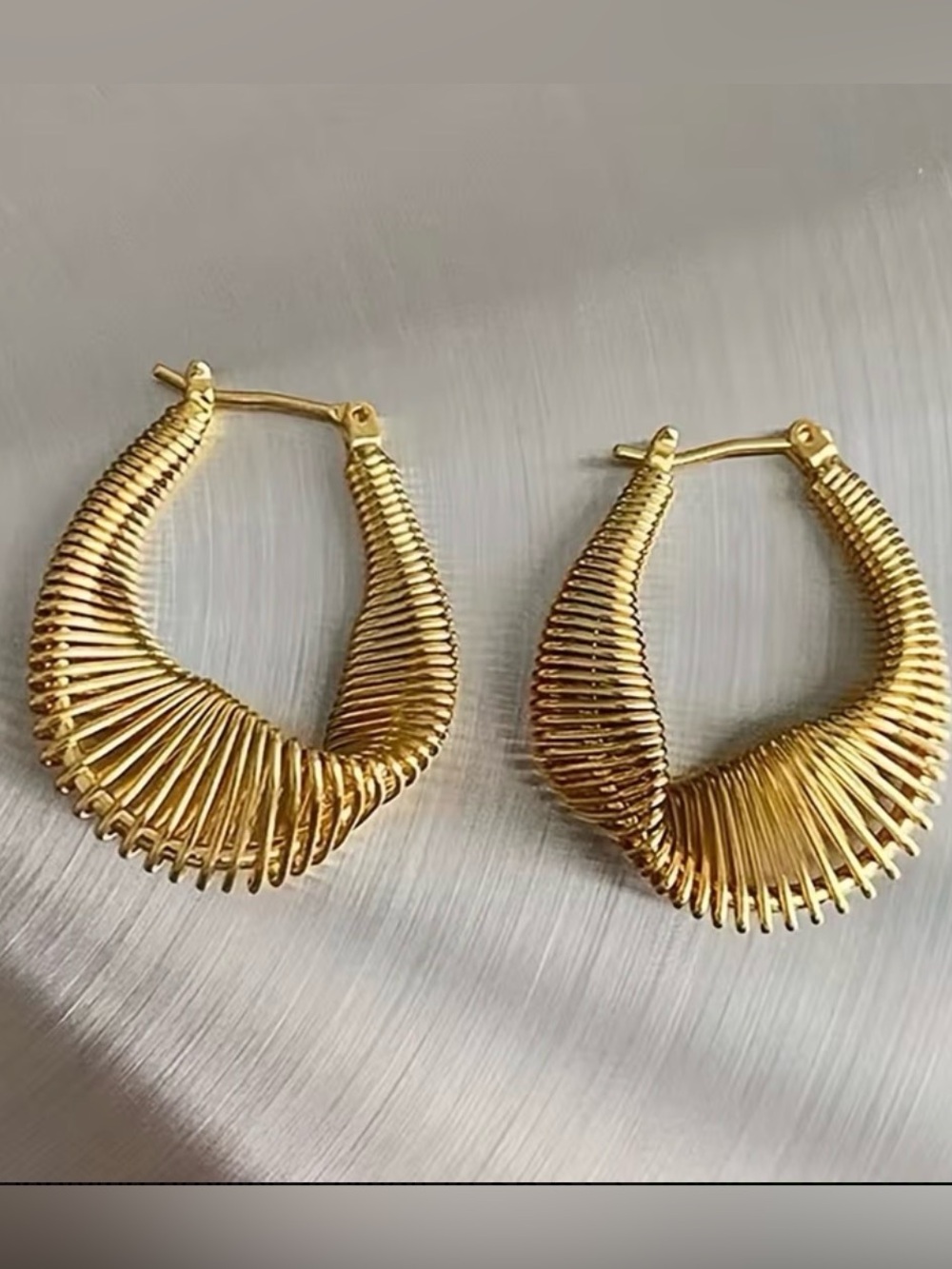 Gold Textured Hoop Earrings - Women Jewelry